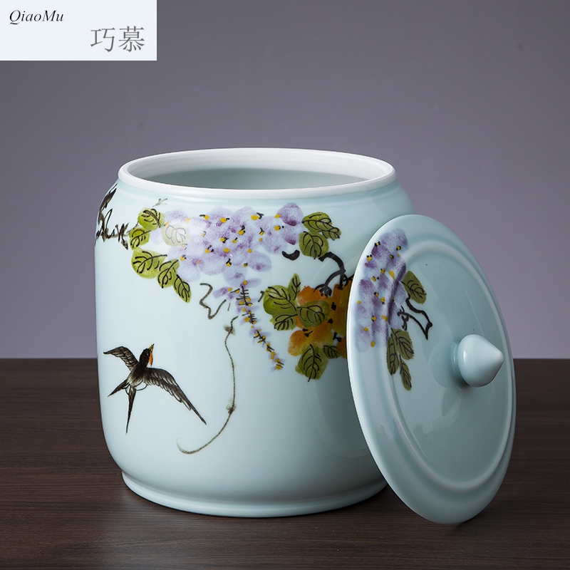 Qiao mu ceramic barrel with cover ricer box 25 kg of flour moistureproof insect - resistant seal tea cylinder cylinder grains storage