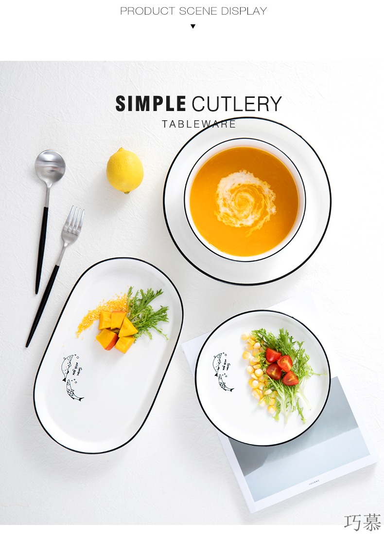 Qiao mu WLS dishes suit household 2/4 people Japanese - style tableware suit Nordic ins ceramic bowl bowl of soup bowl to eat