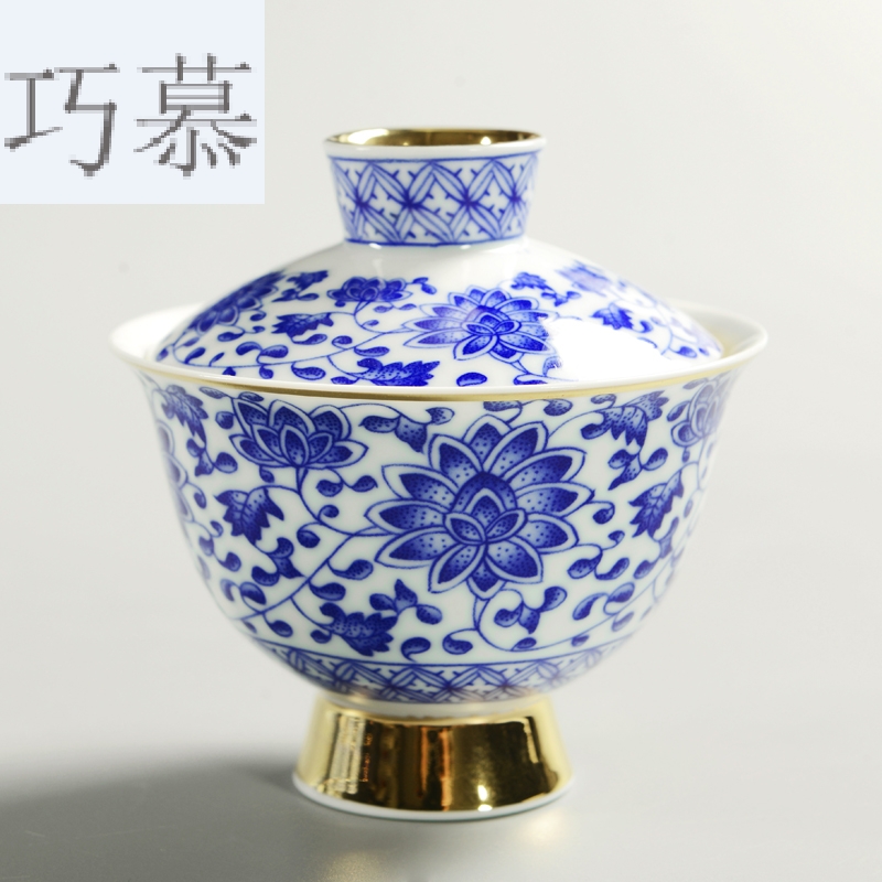 Qiao mu ceramic kung fu tea tureen parts household porcelain pot of contracted Japanese tea cups three bowl of tea taking