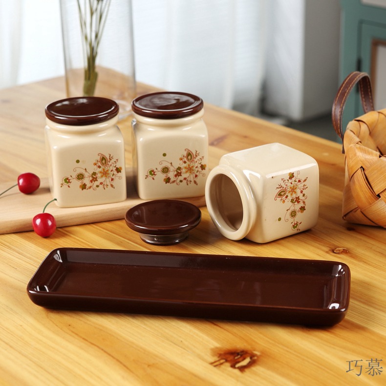 Qiao mu ceramic tea boxes warehouse sealed storage tank pu 'er tea pot seal caddy fixings kung fu tea POTS