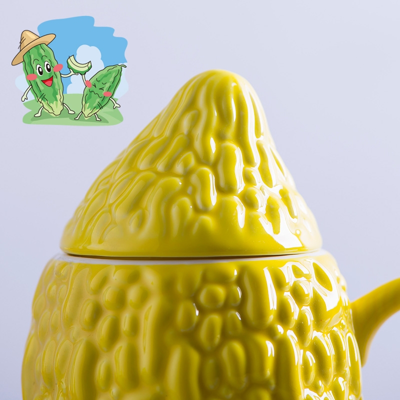 Qiao mu creative ceramic cup sweet balsam pear mark cup office contracted coffee cup couples cup with cover of water