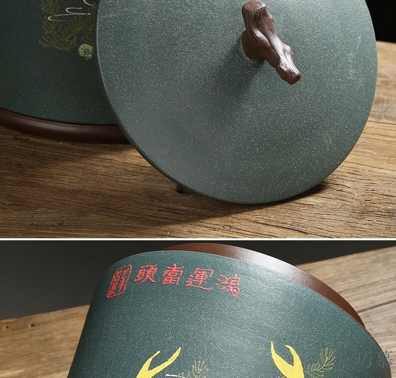 Qiao mu JS yixing purple sand tea pot manual caddy fixings mud painting storage POTS tea urn pu - erh tea cake tin