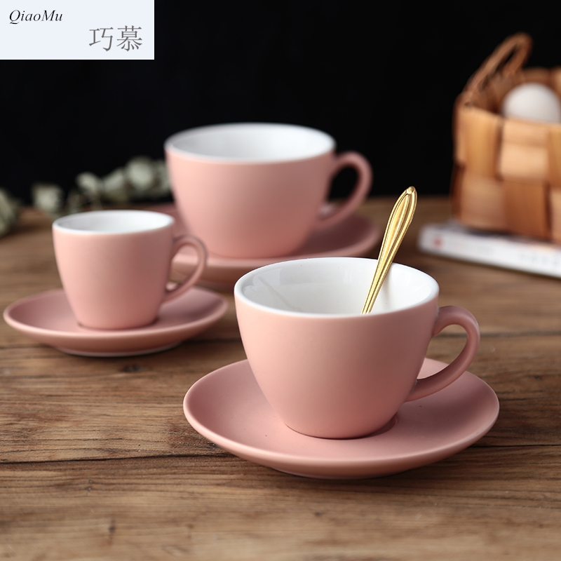 Qiao mu matte enrolled glaze ceramic coffee cups and saucers European - style places cup 300 ml200ml90ml inferior smooth cup of red tea cups