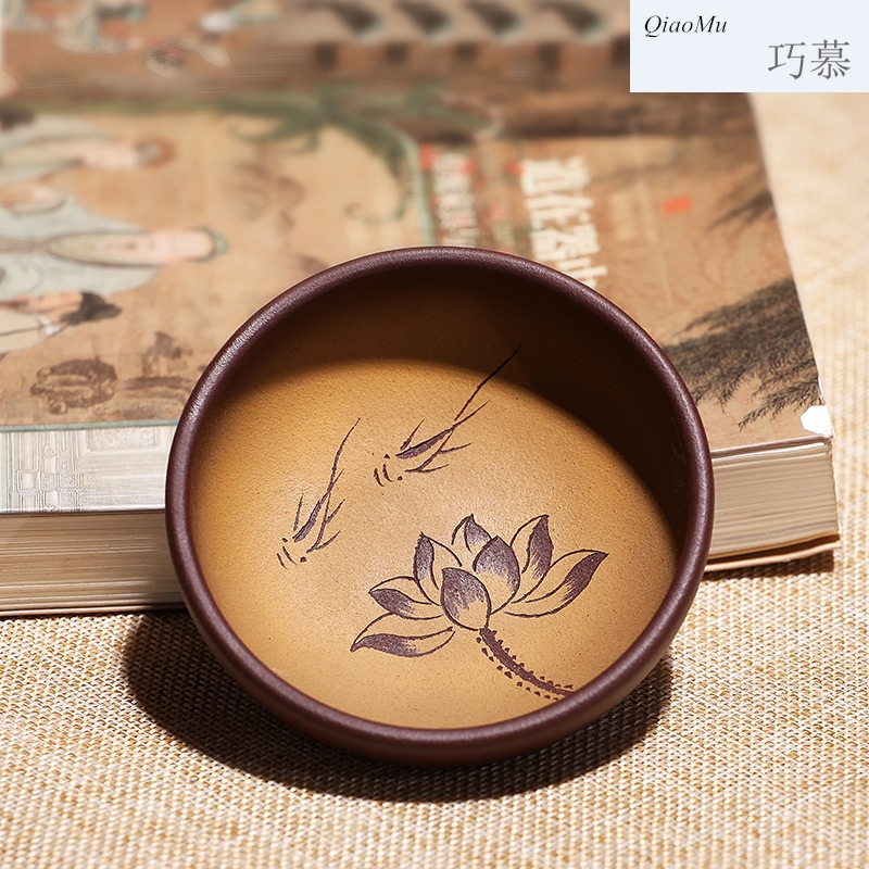 Qiao mu, yixing purple sand sample tea cup pure manual kung fu tea cups, small single master cup bowl individual cup