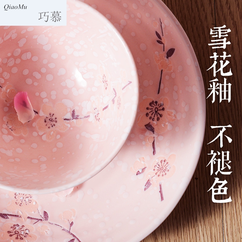 Qiao mu under the glaze color of household ceramic bowl tableware suit Japanese creative microwave bowl dish of rice bowls spoon