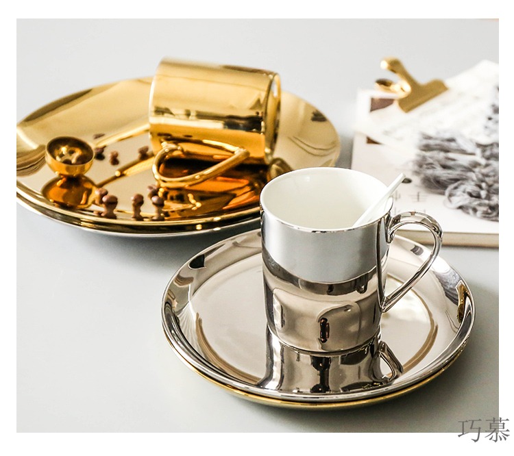 Qiao mu contracted Nordic gold silver ceramic disc flat dessert plate beefsteak keller of coffee cups and saucers