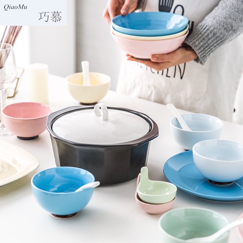 Qiam qiao mu household of Chinese style kitchen ceramic dishes creative contracted new ipads porcelain plate suit a gift