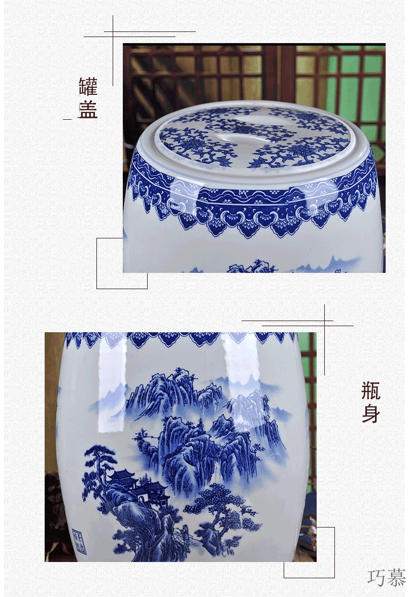 Qiao mu jingdezhen ceramic barrel rice bucket 50 jins home 20 jins storage bins with cover sealing insect - resistant moistureproof