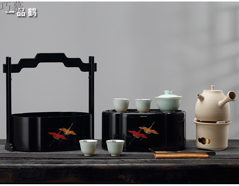 Qiao mu travel tea set suit portable kung fu tea tea tray tea tea stove vehicle - mounted is suing tea art ceramic tea