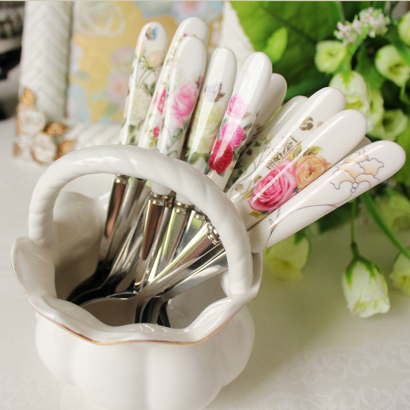 Qiao mu creative coffee spoon handle stainless steel coffee spoon stir Korean milk tea ceramic long the move