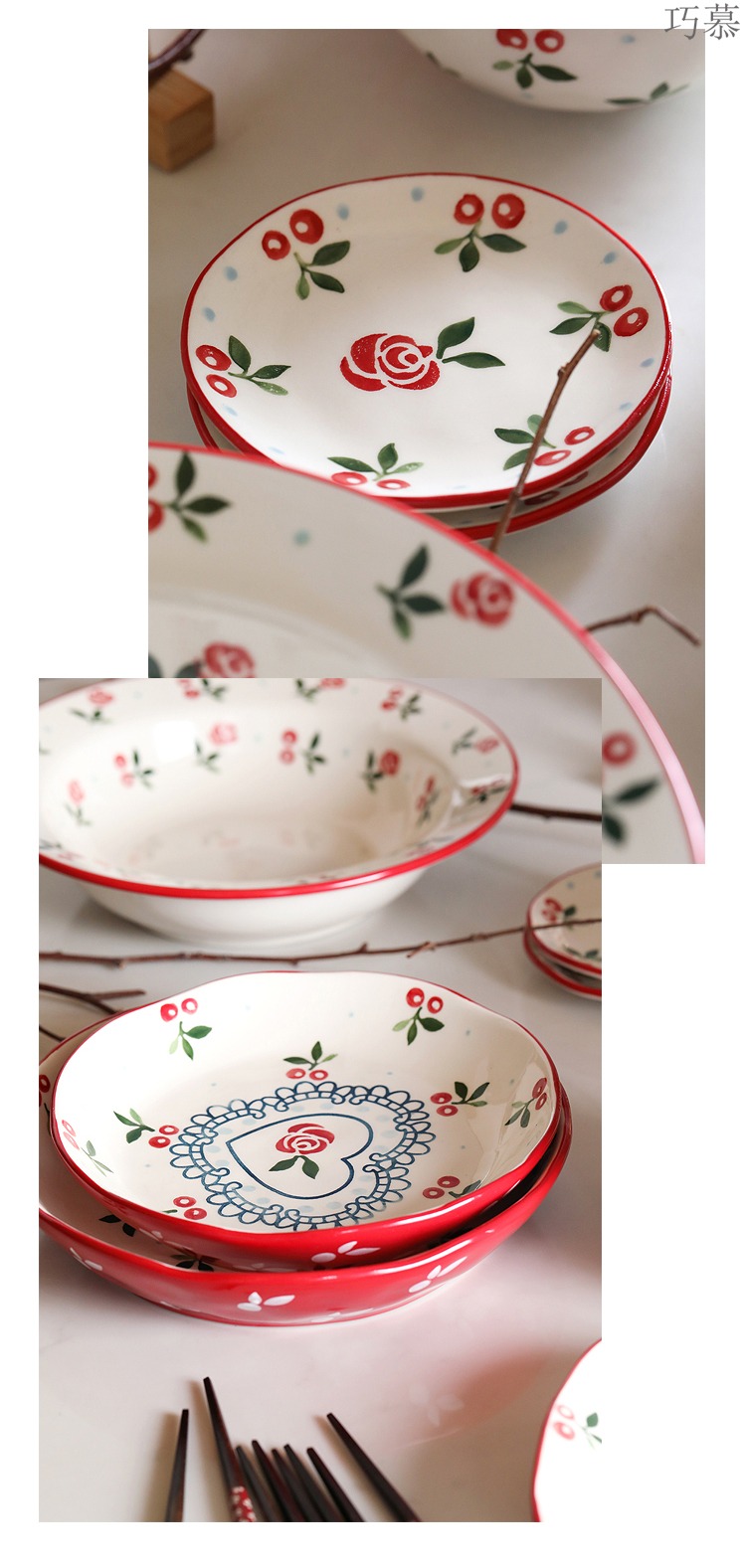 Qiao mu LH household retro creative hand - made dishes set tableware ceramic rice bowl plate combination fish dish plate