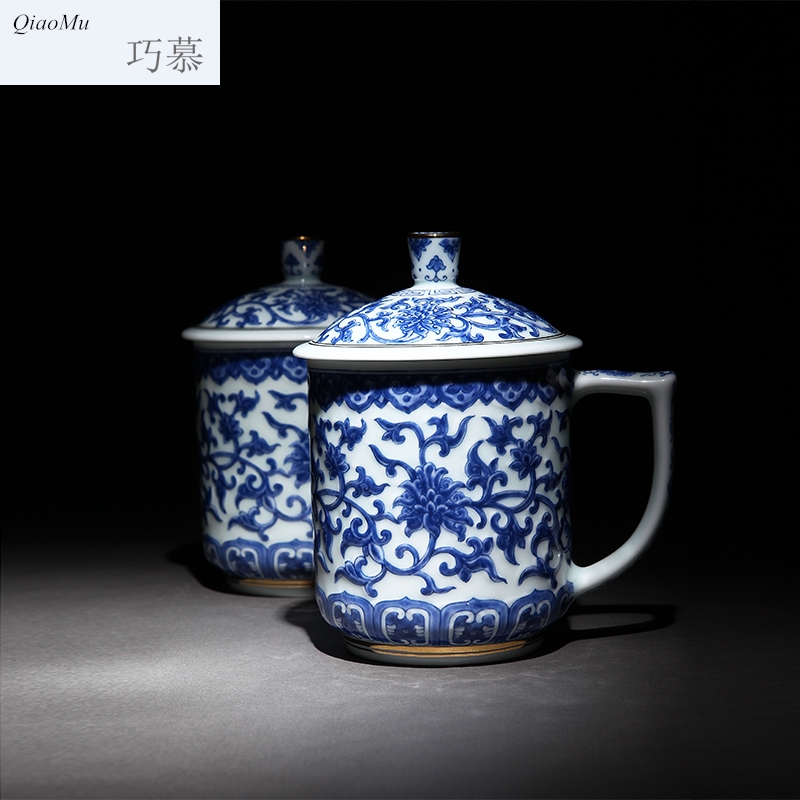 Qiao mu jingdezhen ceramic cup manual paint cup of carve patterns or designs on woodwork carved hankage office cup of green tea cup with cover