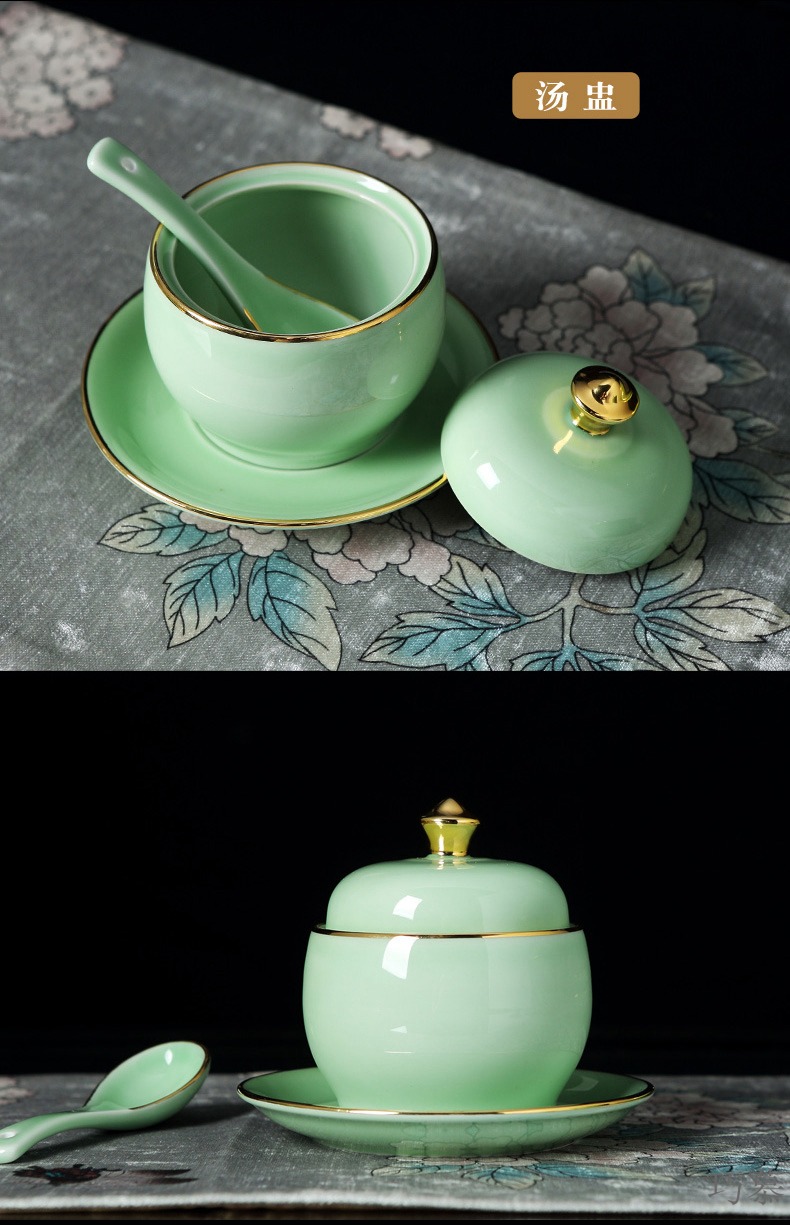 Qiao mu jingdezhen shadow porcelain tableware suit household combination of high - grade Chinese celadon bowls plates club table dinner