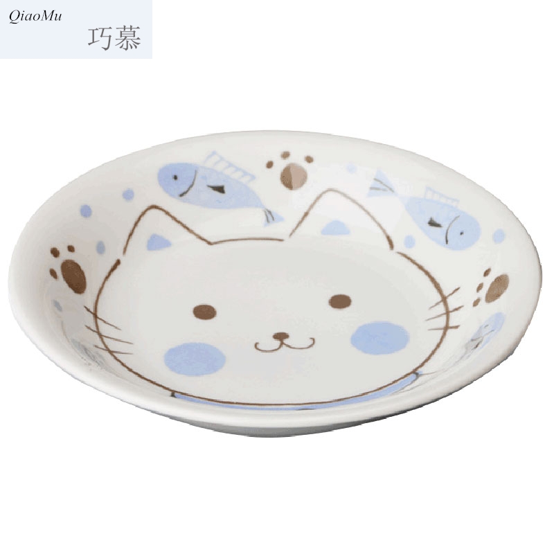 Qiao mu Japanese cartoon dishes, tableware ceramics creative lovely children home blue ear soup bowl bowl plate