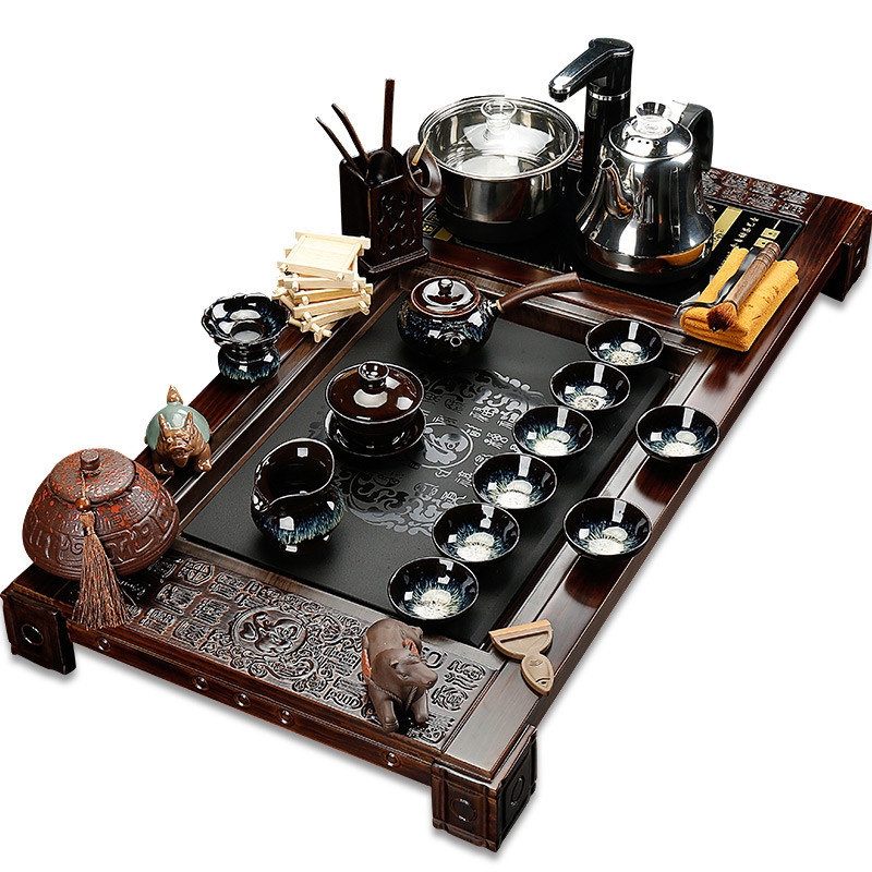 Qiao mu violet arenaceous kung fu tea set home ceramic electric magnetic furnace of a complete set of tea sets tea solid wood tea tray