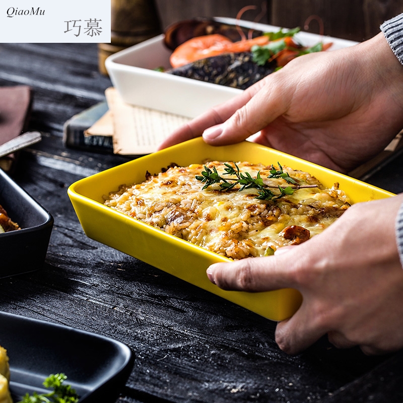 Qiam qiao mu for FanPan microwave ceramic pan rectangle creative plate oven barbecue pancakes