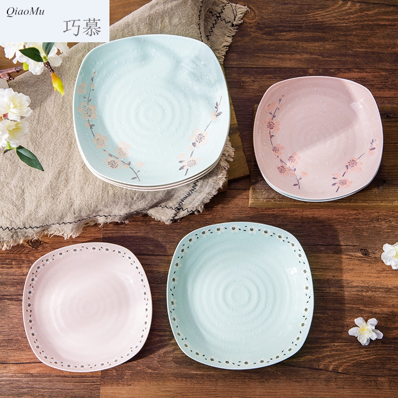 Qiao mu Japanese - style square plate with creative cutlery set ceramic four corners of sushi salad plate plate plate