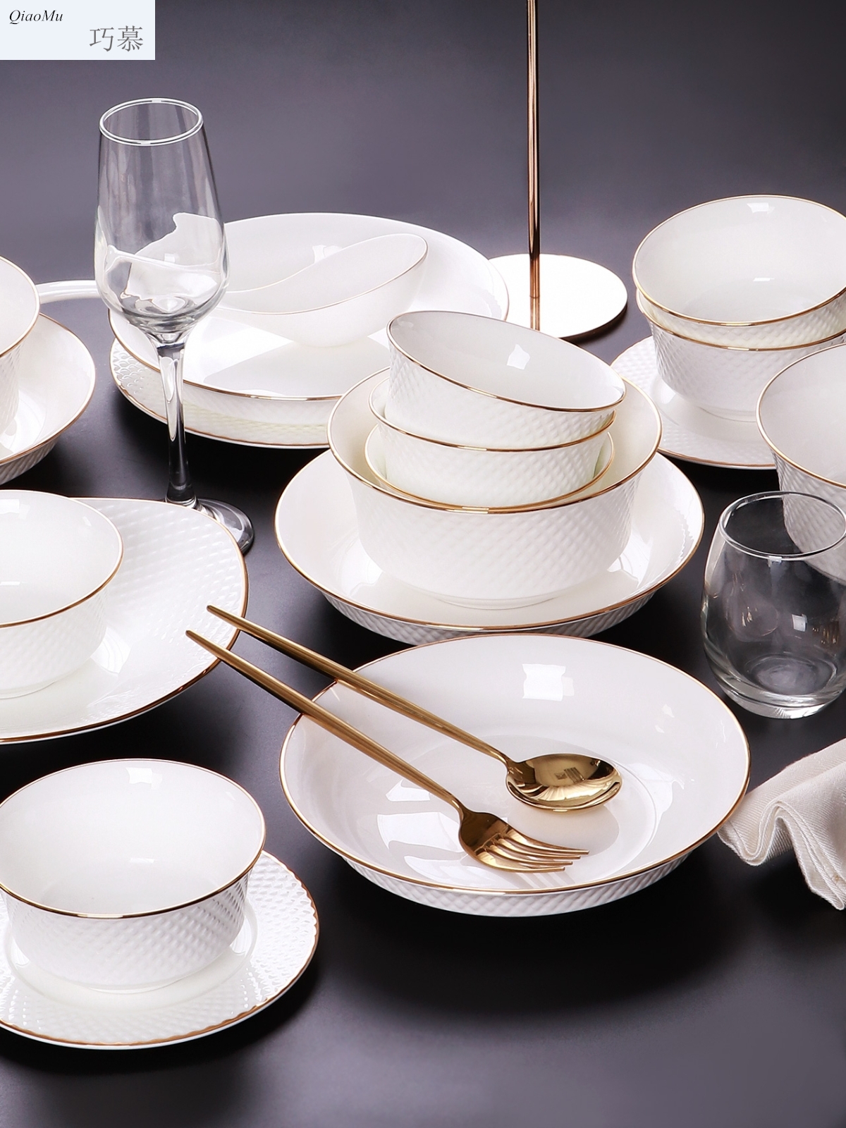 Qiao mu ou jingdezhen ceramic dishes suit household contracted and pure white ipads China tableware Jin Ling dishes chopsticks