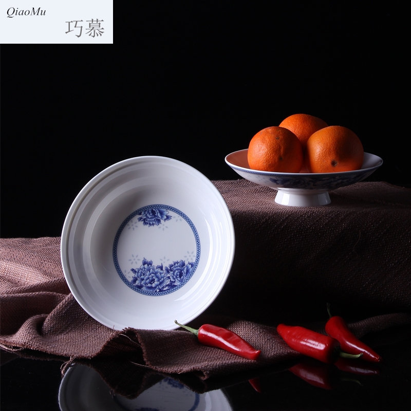 Qiao mu 【 】 jingdezhen blue and white and exchanger with the ceramics glaze color tableware suit under preservation bowl with cover plate