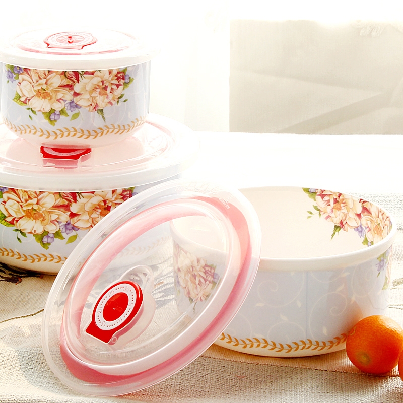 Qiao mu preservation bowl three - piece microwave bowl with cover ipads porcelain ceramic bento rainbow such as bowl bowl with cover your job suits for