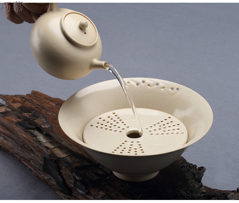 Qiao mu jingdezhen plant ash glaze on kung fu tea set TaoMingTang manual white clay pot saucer dry mercifully machine