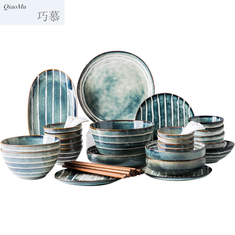 Qiam qiao mu Japanese household porcelain bowl suit ins web celebrity people contracted creative gifts tableware of indigo naturalis
