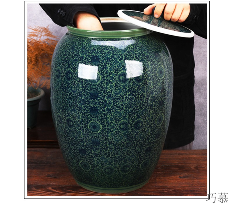 Qiao mu jingdezhen ceramic barrel tank cylinder storage tank is 100 jins caddy fixings large household porcelain pot