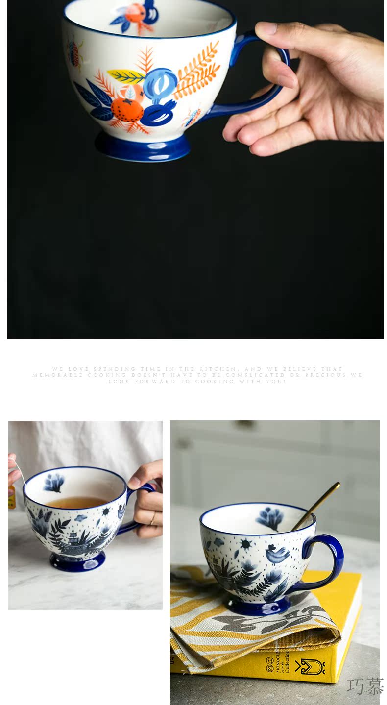 Qiao mu creative ceramic nelly breakfast cup drawing under the glaze color high cereal bowl of kitchen utensils milk cup