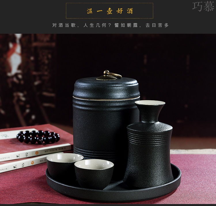 Qiao mu black zen wind temperature ceramic wine home wine wine wine pot hot warm wine pot heating liquor cup wine