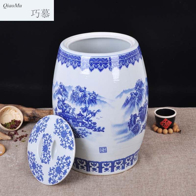 Qiao mu jingdezhen ceramics with cover 30 jins ricer box 50 kg barrel storage tank brewing tea cake cylinder cylinder cylinder tank