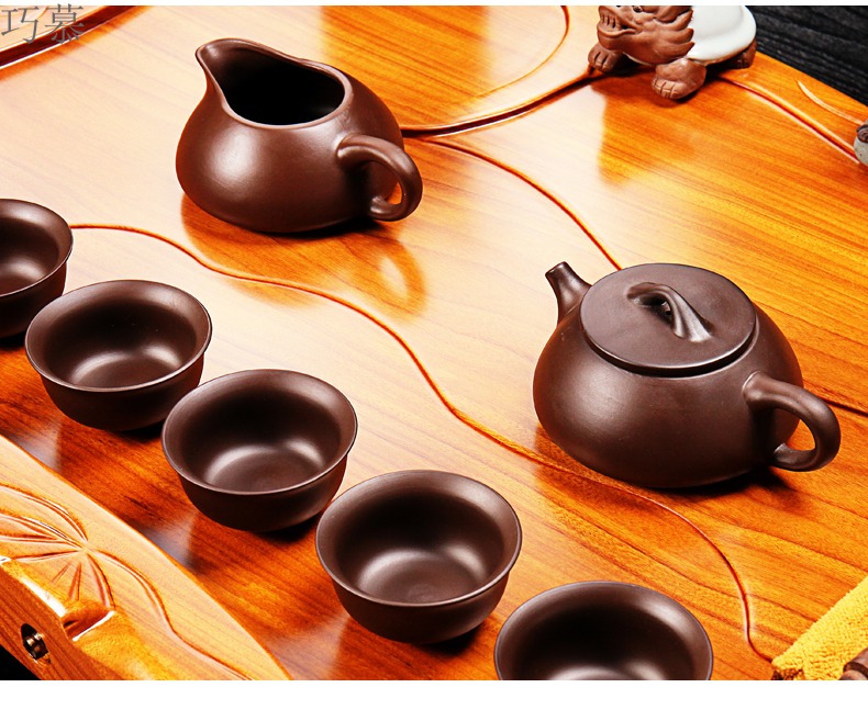 Qiao mu whole spend pear wood tea tray was violet arenaceous coarse pottery kung fu tea set four unity induction cooker tea tea