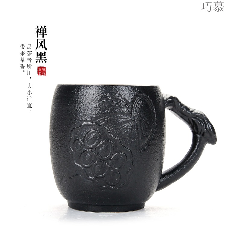 Qiao mu to restore ancient ways with handle ideas ceramic cups of black white coarse pottery master cup single home tea cups of tea