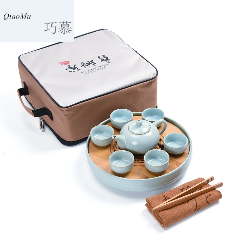 Qiao longed for up travel tea set portable package a pot of six cups of ceramic tea tray was your porcelain teapot is suing travel kit