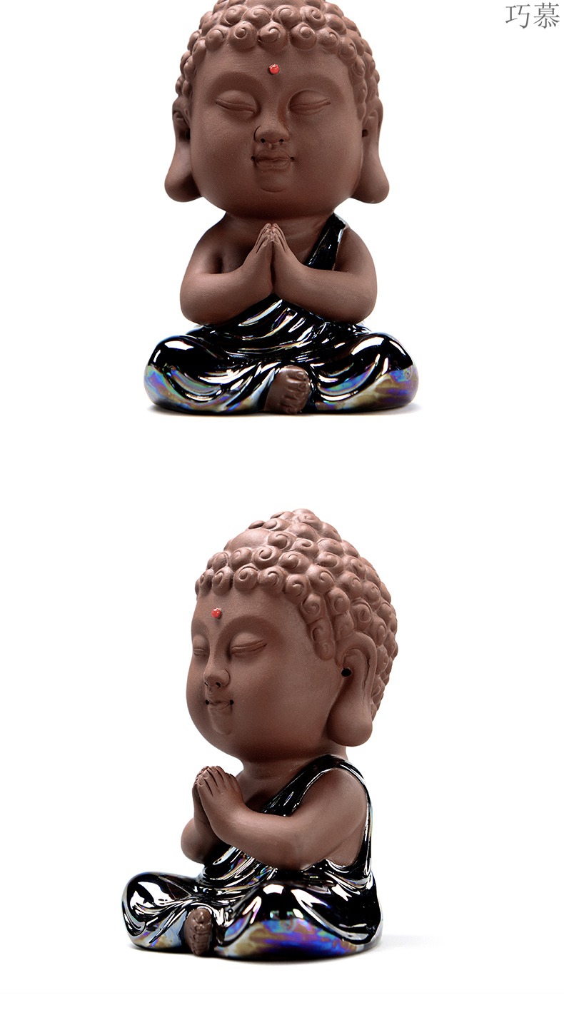 Qiao mu tea pets play small ceramic purple tathagata the little novice monk Buddha bless cave of on - board, furnishing articles