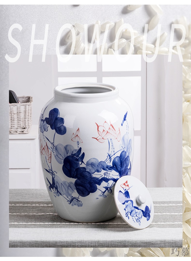 Qiao mu jingdezhen ceramic barrel with cover feng shui home 50 kg insect - resistant large capacity storage tank of rice flour