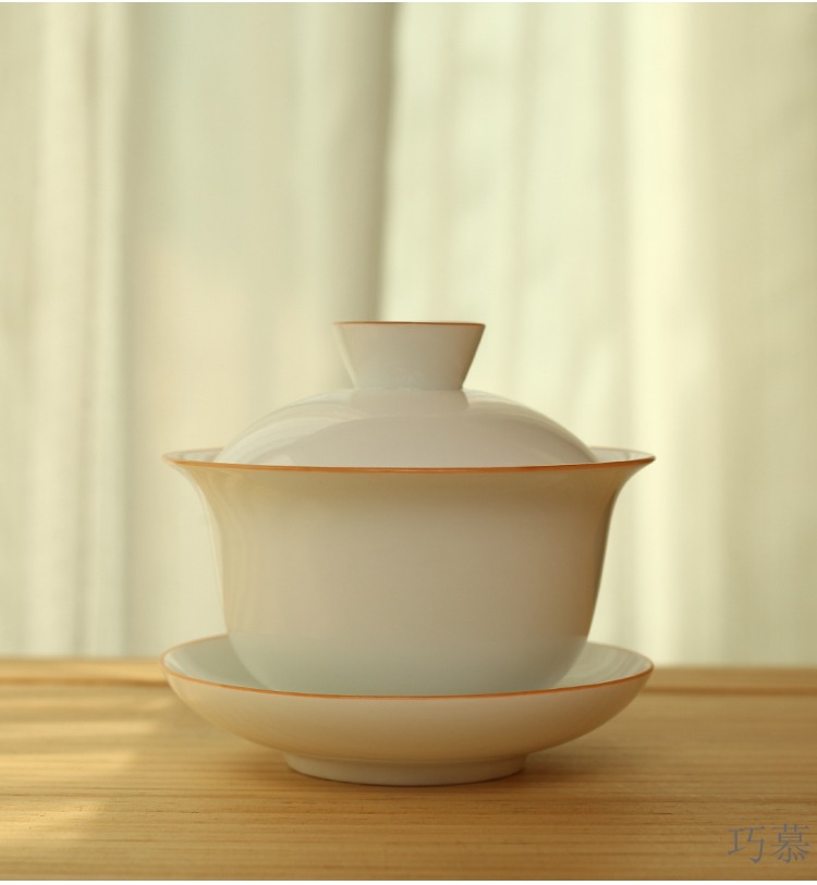 Qiao mu white porcelain tureen kung fu tea tureen large ceramic cup sweet white porcelain glaze three bowl to bowl