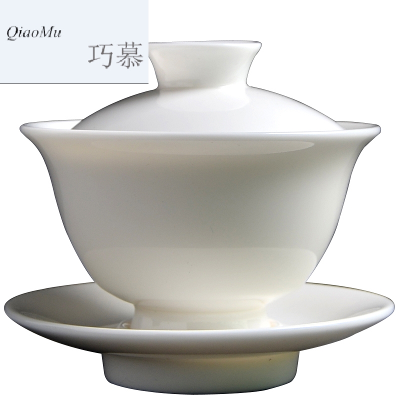 Qiao mu kung fu tureen to use large tea cups dehua white porcelain ceramic tea bowl three use hand grasp pot of tea