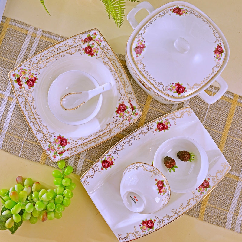 Qiao mu suit jingdezhen ceramics tableware Chinese style household gifts ipads porcelain bowl chopsticks to eat rice bowl dish plate