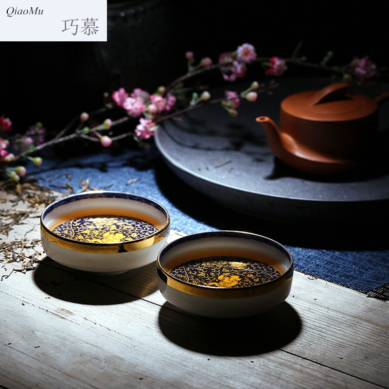Qiao mu jingdezhen hand - made heavy character tea baby to play the lad ceramic see colour blue and white porcelain cup