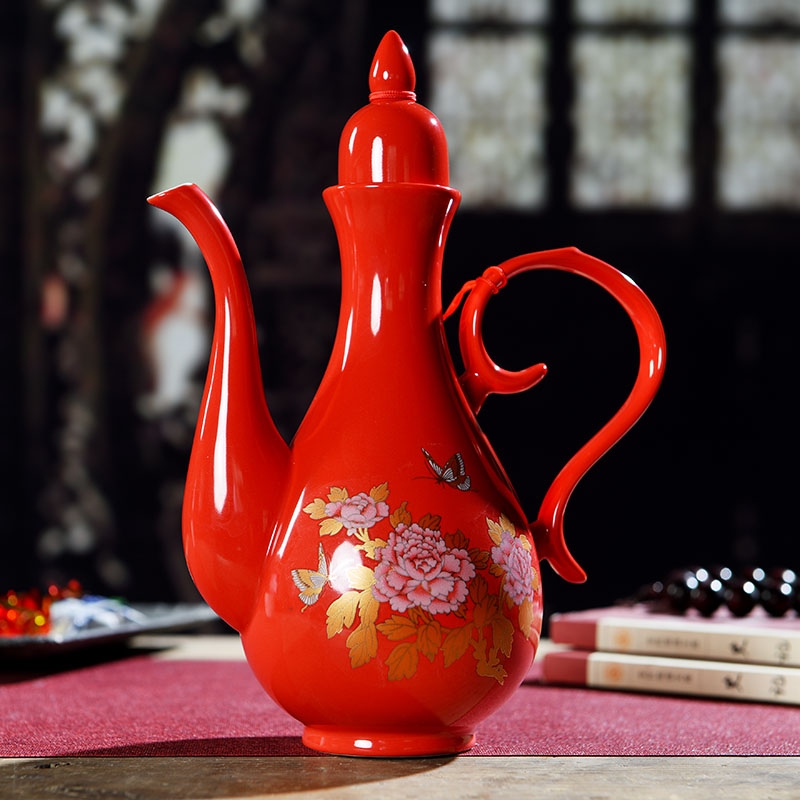 Qiao mu rice wine wine points of archaize ceramic liquor wine suit household hip peacock liquor pot cup suite