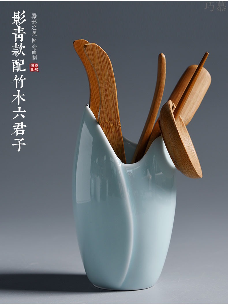 Qiao mu ceramic tea 6 gentleman move ebony bamboo kung fu tea set spare parts ChaGa teaspoon of tea art