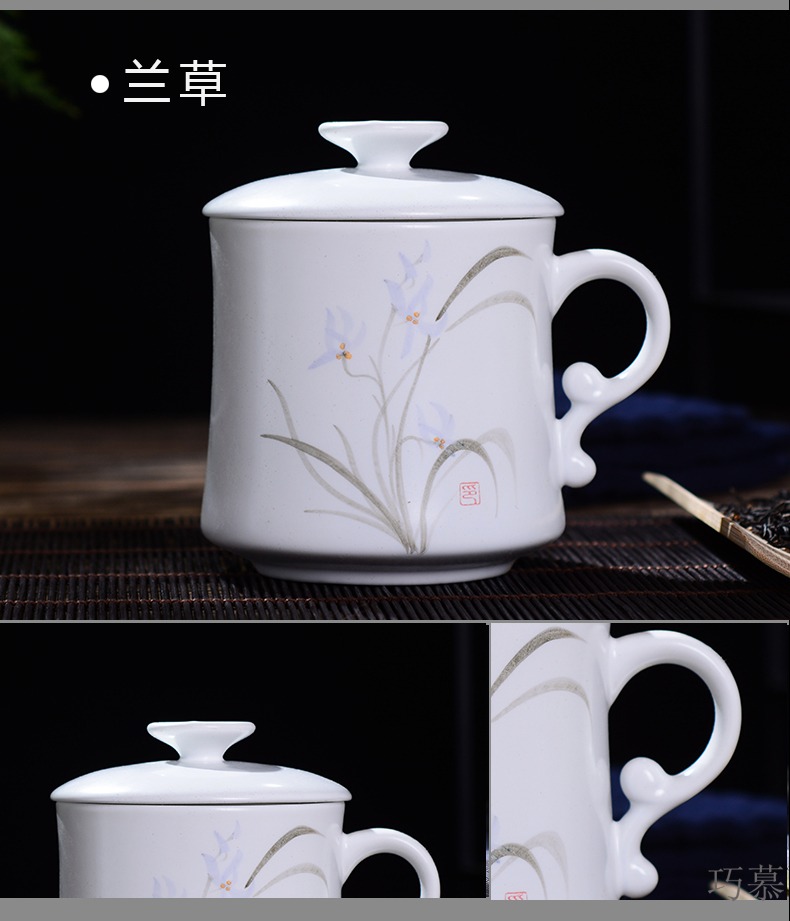 Qiao mu jingdezhen ceramic cups with cover with matte enrolled glaze tea cup of the big glass gifts customized high white clay