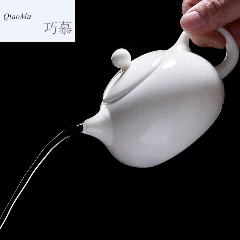 Qiao mu ceramic lard white jade porcelain teapot kung fu tea set dehua white porcelain household tea, small xi shi pot single pot