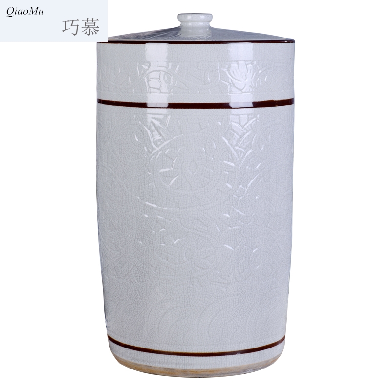 Qiao mu household ceramics ricer box big barrel with cover 40 kg 80 catties more water store ricer box sealed cylinder barrel