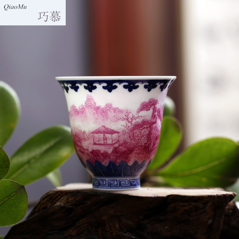 Qiao mu cup sample tea cup JYD kung fu master cup single CPU personal cup tea cups of jingdezhen blue and white agate red