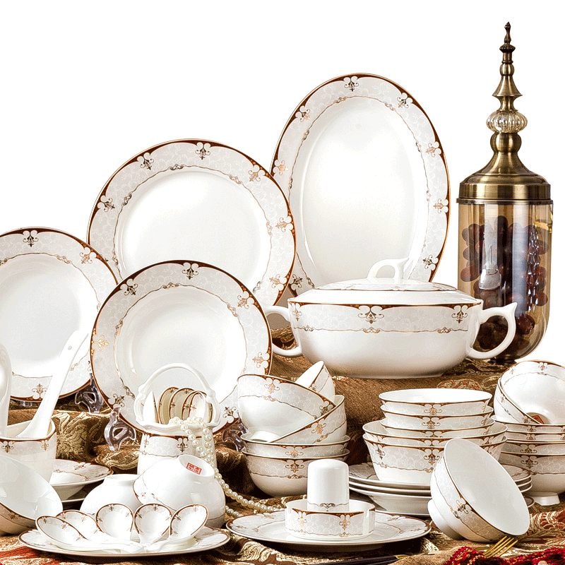 Qiao mu jingdezhen ceramic tableware suit Chinese ceramic dishes suit household Japanese bowl dish Korean chopsticks