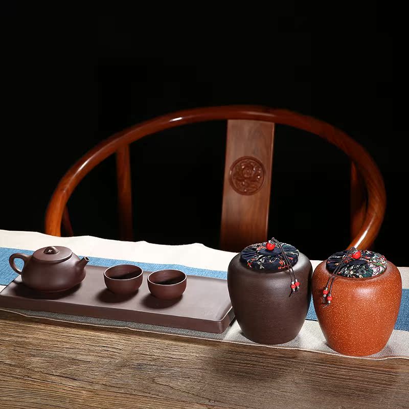 Qiao mu JS yixing purple sand tea pot loose tea canister 2 sets of tank storage POTS of black tea to wake POTS