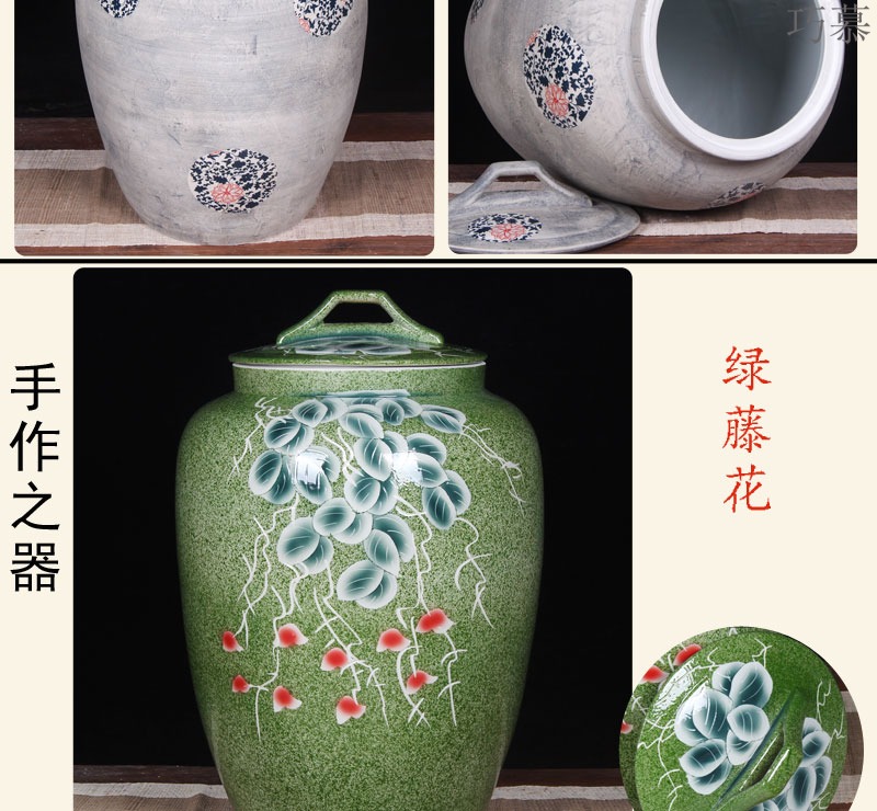 Qiao mu jingdezhen ceramic barrel 100 jins home with cover large flour rice box tea cylinder storage jars seal