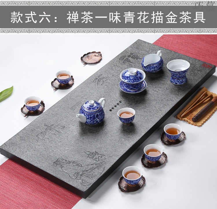 Longed for a complete set of blue and white porcelain kung fu tea set sharply opportunely stone tea tray was contracted office home tea cup high - grade group