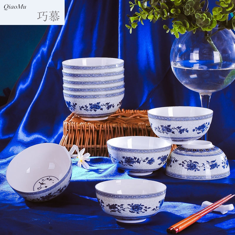 Qiao mu jingdezhen ipads bowls six small bowl of rice bowls of blue and white porcelain porcelain single bowl six only